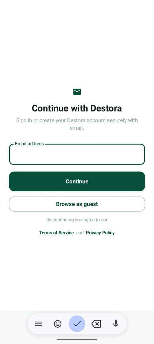 Type your e-mail, then tap Continue