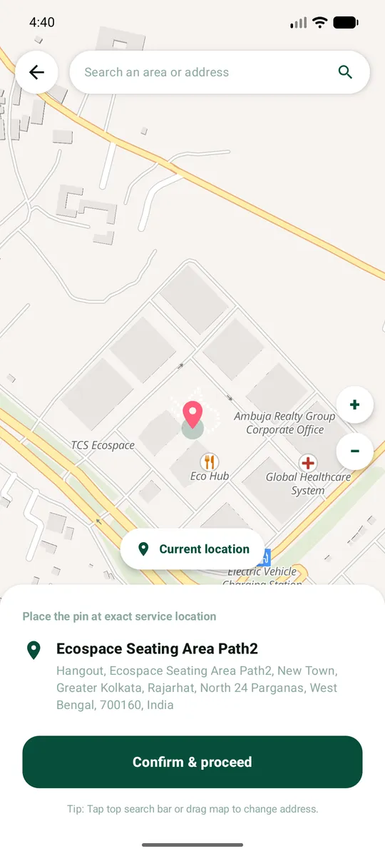 Move the pin, then Confirm & proceed