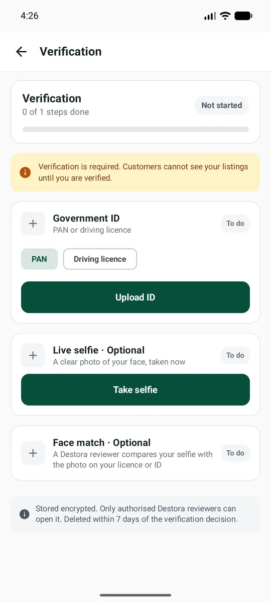 Selfie and face match options