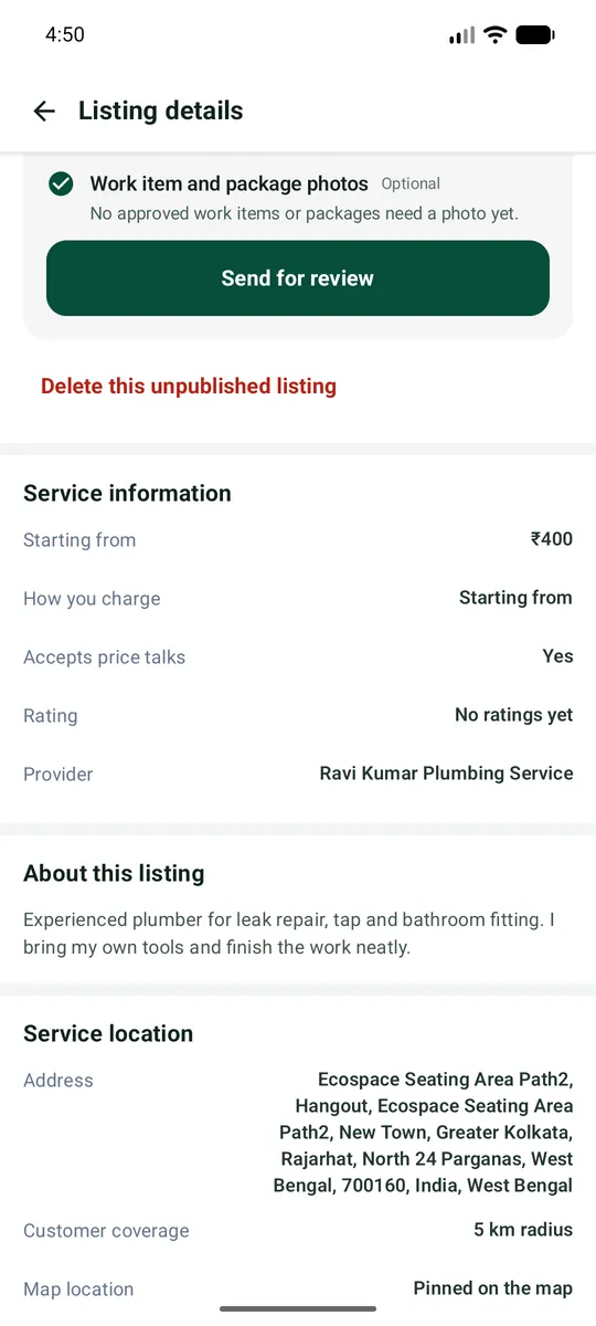 Send for review appears at the bottom