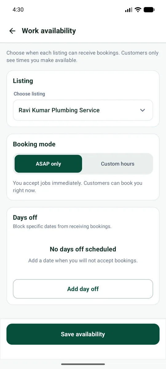Booking mode