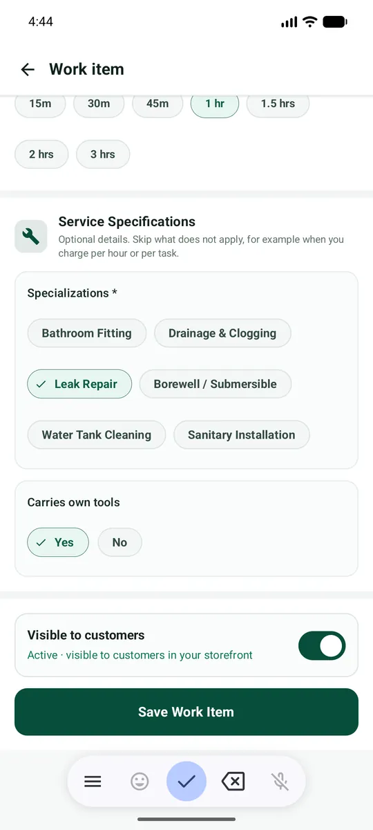 Visible switch and Save Work Item