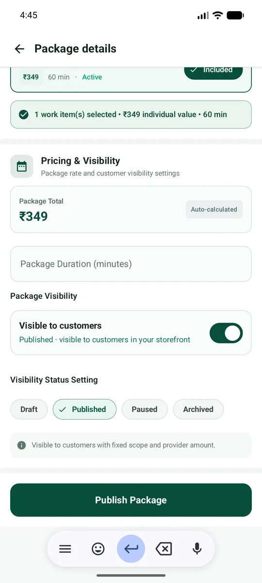 Visible to customers + Publish Package