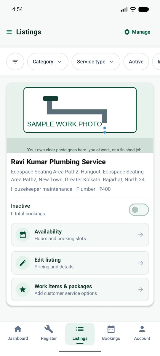 The message on your listing